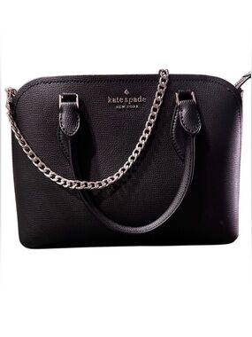 KATE SPADE DARCY Black Pebbled Leather Chain-Handle Satchel 11” wide by 8” tall